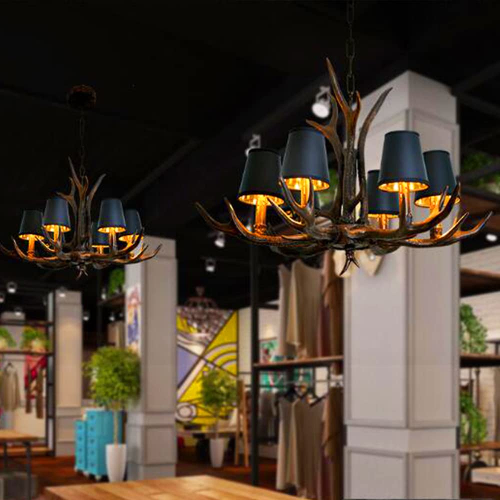 Geweih Kronleuchter Vintage Style Harz Hängeleuchte Kerze Pendellampe Esszimmer Lampe Antiken E14 Hängelampe Wohnzimmer Pendelleuchte Schlafzimmer Deckenlampe Bar Cafe Dekorative Beleuchtung, 6 Licht