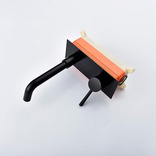Miniatura 7 de Grifo de baño de montaje en pared, grifo de recipiente negro, grifo giratorio de 360 ° de latón mezclador y válvula áspera incluida, BB6083C