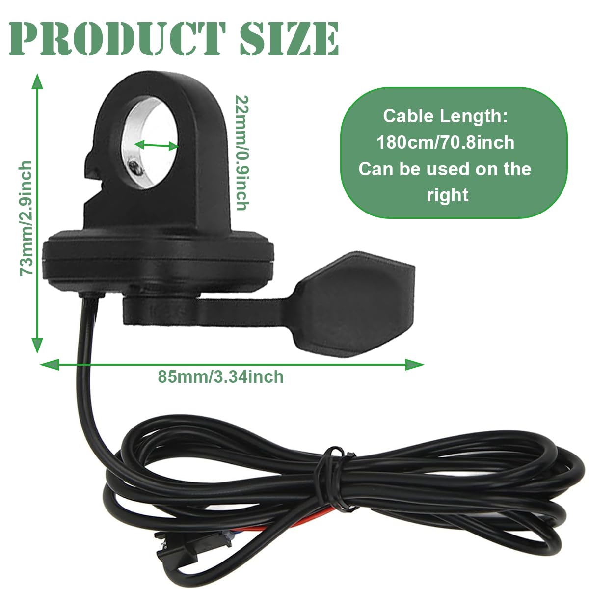 Acceleratore destro con comando a pollice Controllo velocità Controllo velocità con comando a dito per biciclette elettriche e scooter elettrici Manubrio da 7/8" 22 mm 24 V 36 V 48 V 60 V 72 V