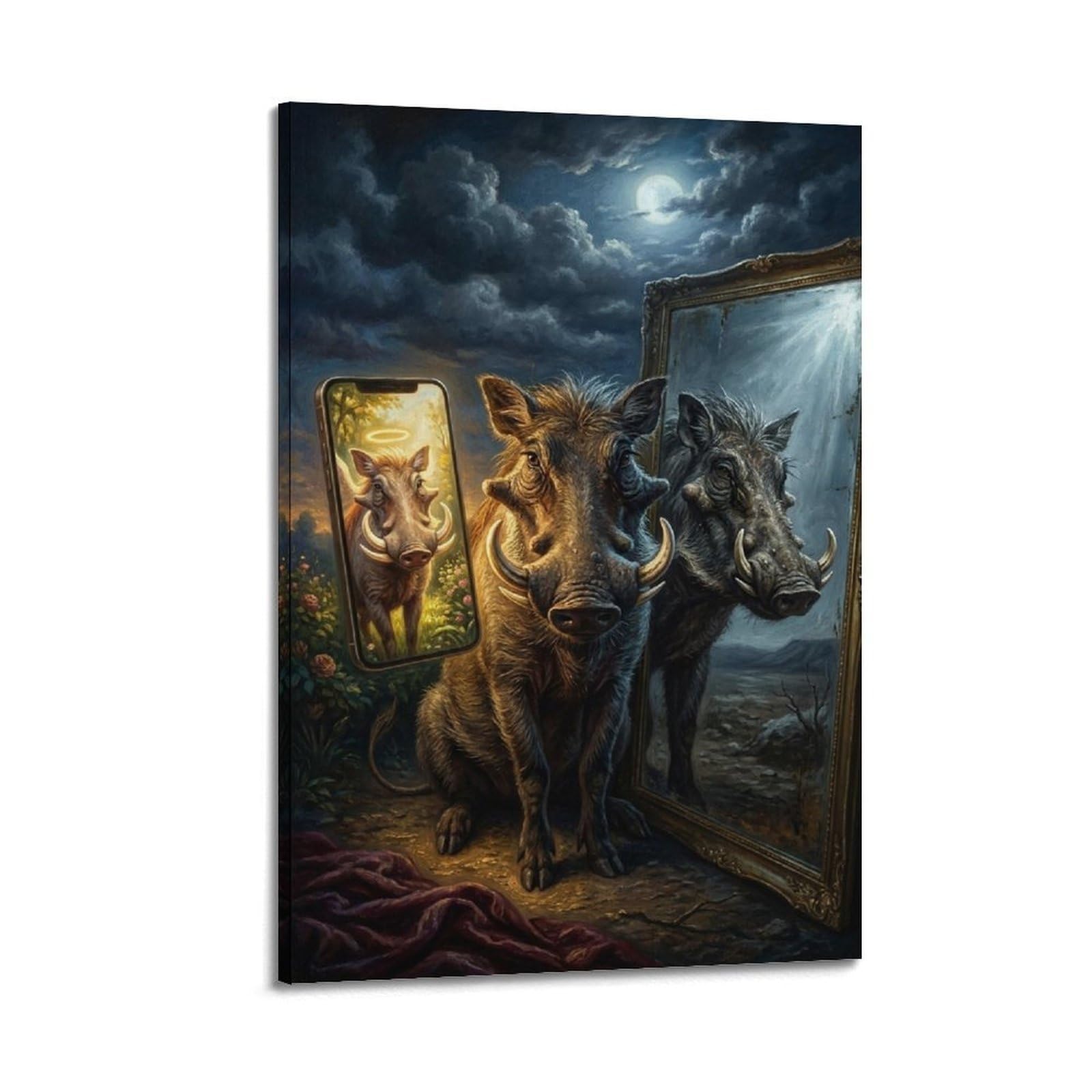 XKUGA Surreal Vintage Animal Poster Donkey Beauty Filter Mirror Satire Modern Decorative Canvas Prints - Ideal Wall Art for Family, Man Cave, Game Room, Boys & Girls Bedroom 20x30inch(50x75cm)