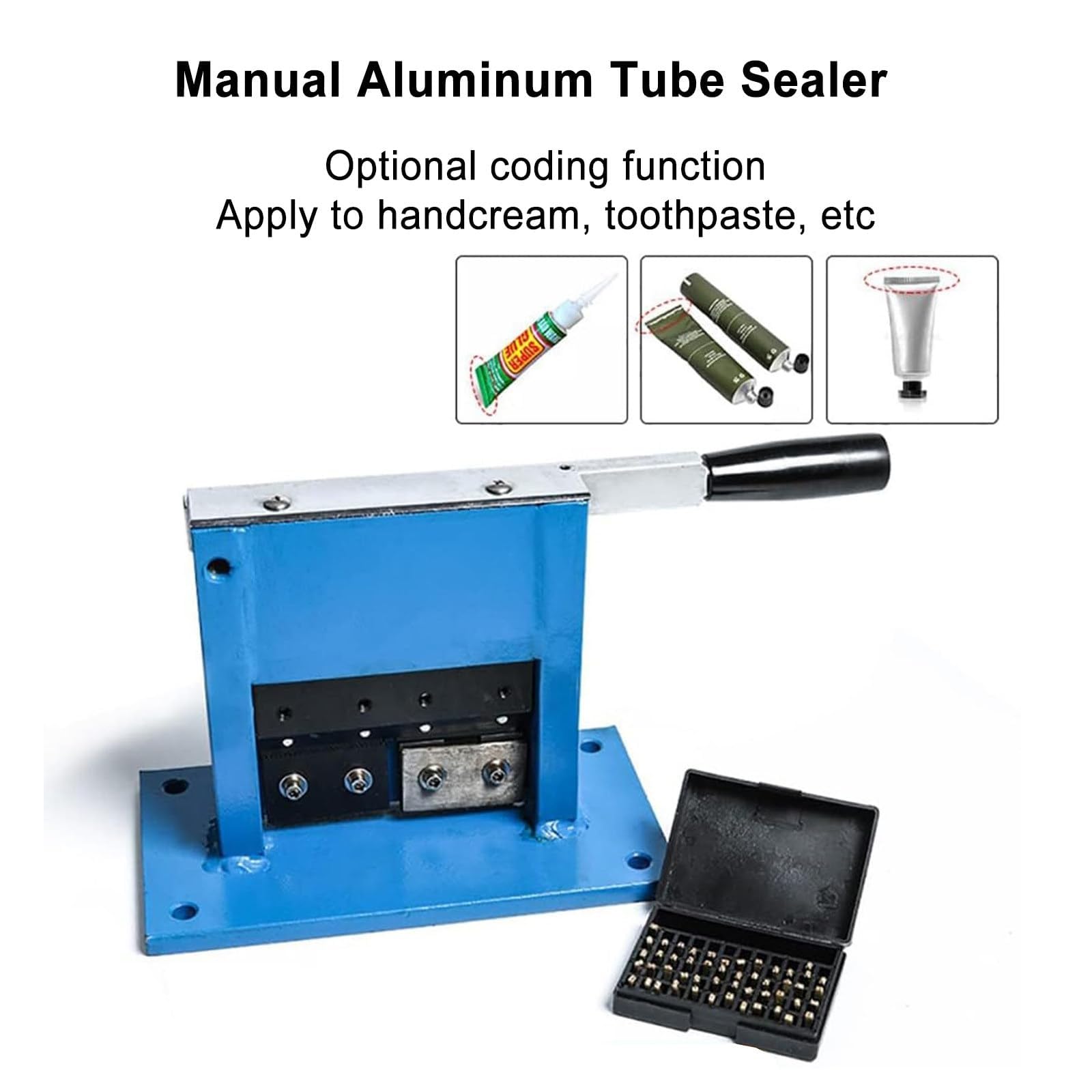 Máquina prensadora manual de selladora de mangueras, abrazadera de sellado de tuberías de aluminio manual con codificador de números de letra para envasado de cremas y pastas cosméticas