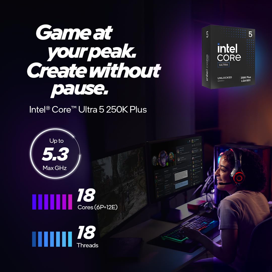 Processore Intel® Core™ Ultra 5 250KF Plus 18 core (6 P-core + 12 E-core) fino a 5.3 GHz