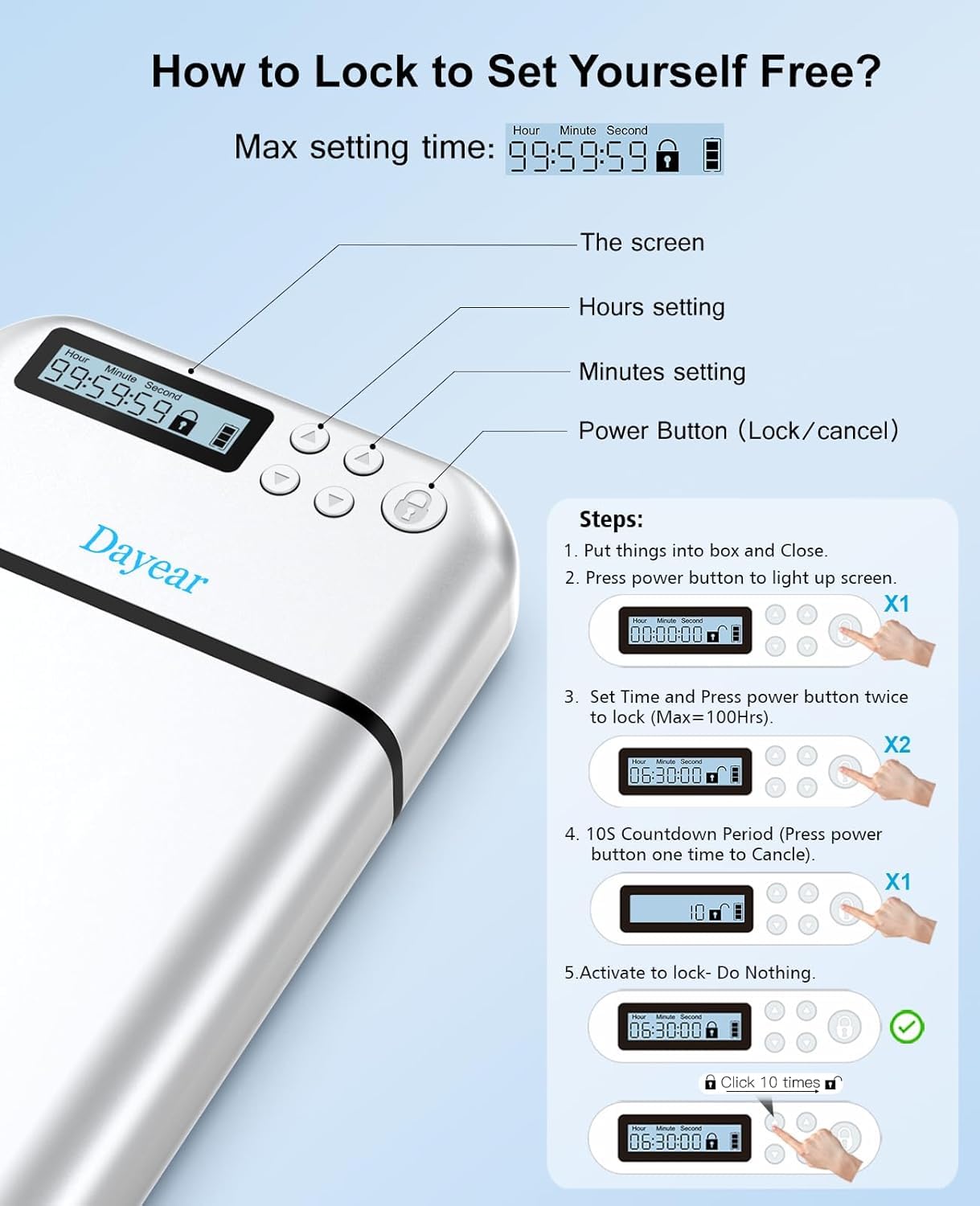 Phone Lock Box, Safe Timed Lock Box für iPhone/Android, Telefon Gefängnis mit Timer, Telefon Gefängnis Hilfe Kinder/Erwachsene Selbststeuerung/Silber