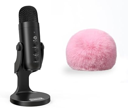 ZealSound USB Condenser Microphone k66 and d65p Furry Cover Bundle
