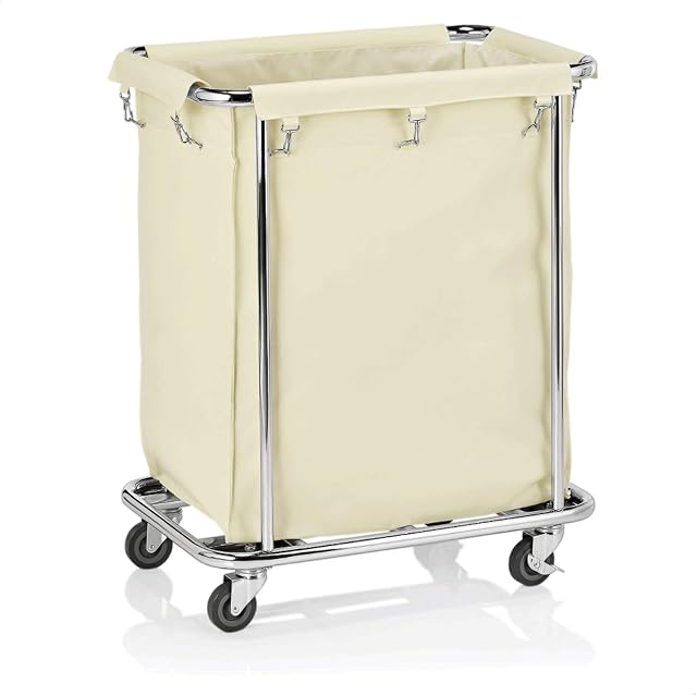 Faimex Laundry Hamper Trolley Sorter Basket on Wheels with Bag Made of Stainless Steel for Dirty Sturdy Square Light XL