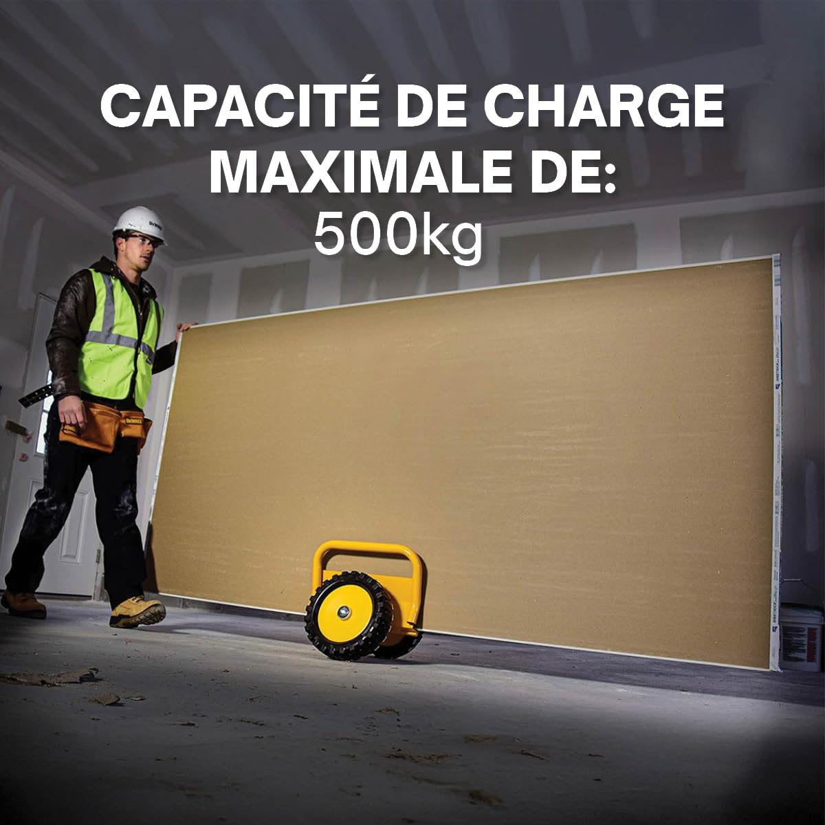 DeWalt DXWT-200 Chariot à Disques - Max. 500KG - Chariot de Transport pour Panneaux et Portes - Surface Antidérapante - Action de Serrage Charnière