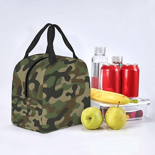 Miniatura 6 de Duduho Bolsa de almuerzo con patrón de camuflaje, bolsa de mano compacta, camuflaje militar, reutilizable, contenedor para mujeres, hombres,