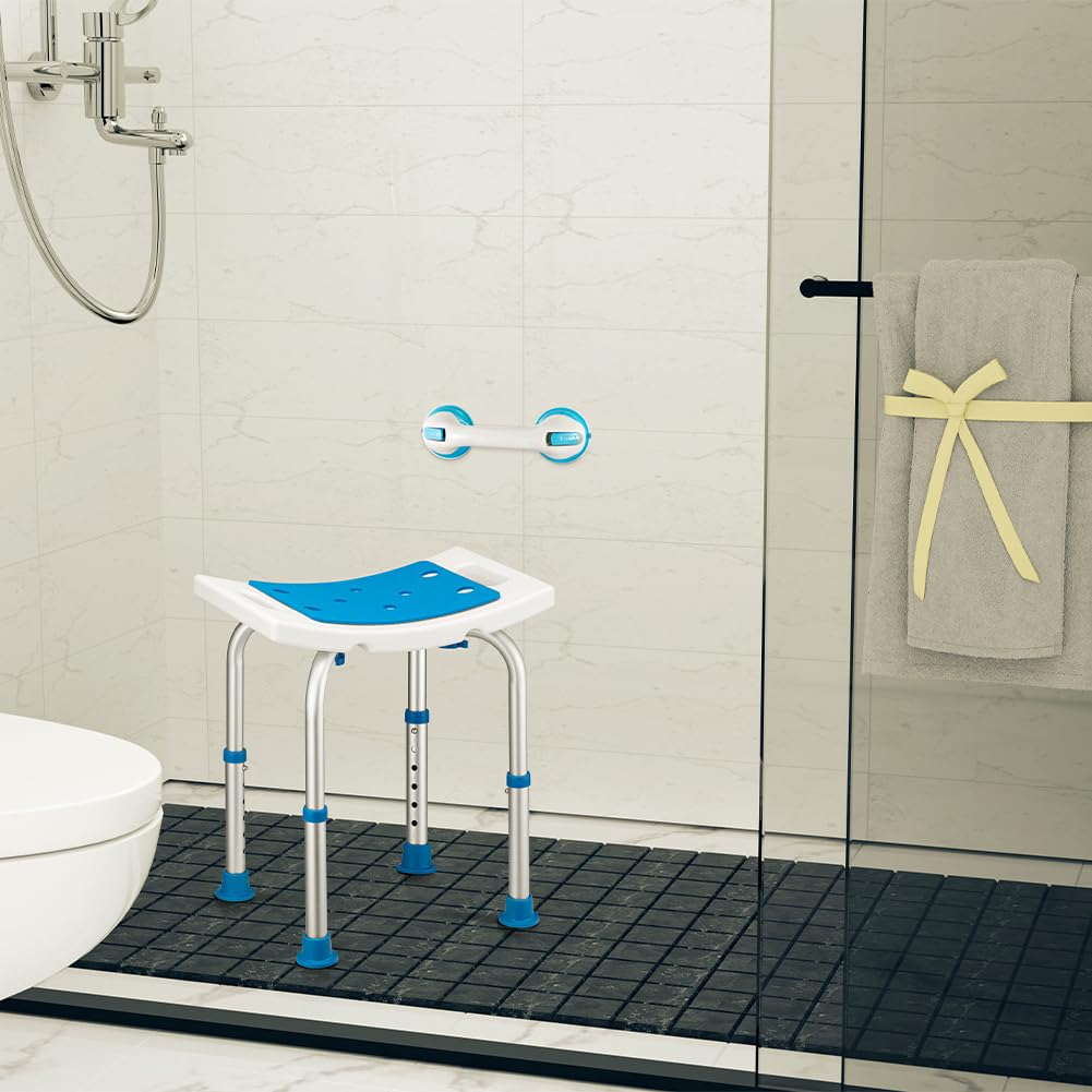 Bakaji Sgabello Bagno in Alluminio Altezza Regolabile Sedile Doccia Sedia Vasca Ausilio per Anziani, Piedini in gomma Antiscivolo, portata fino a 150 Kg, (Rettangolare con maniglia ausiliare)