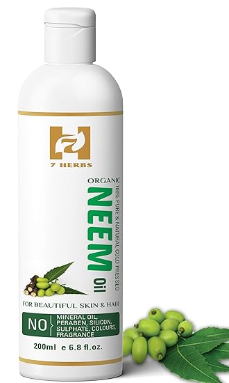 7 HERBS Neem oil -Pure Cold Pressed Unrefined,Natural & Undiluted For Skincare,Hair Care & Natural Bug Repellent-200ml