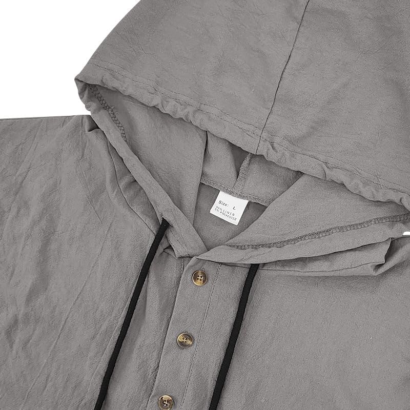 LIZALIG Men's Cotton-Linen Sweatshirt 1/2 Button Hooded Solid Color Casual Sweatshirts for Vacation and Daily Wear - Image 5
