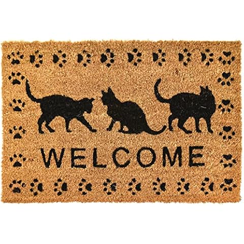 ASAB Door Mat Dirt Trapper | Indoor and Outdoor | 60cm x 40cm | Washable Barrier Mat | Heavy Duty Non-Slip Entrance Rug | Shoes Scraper | Super Absorbent | Front Door Mat Carpet - Black Cat Welcome Cover