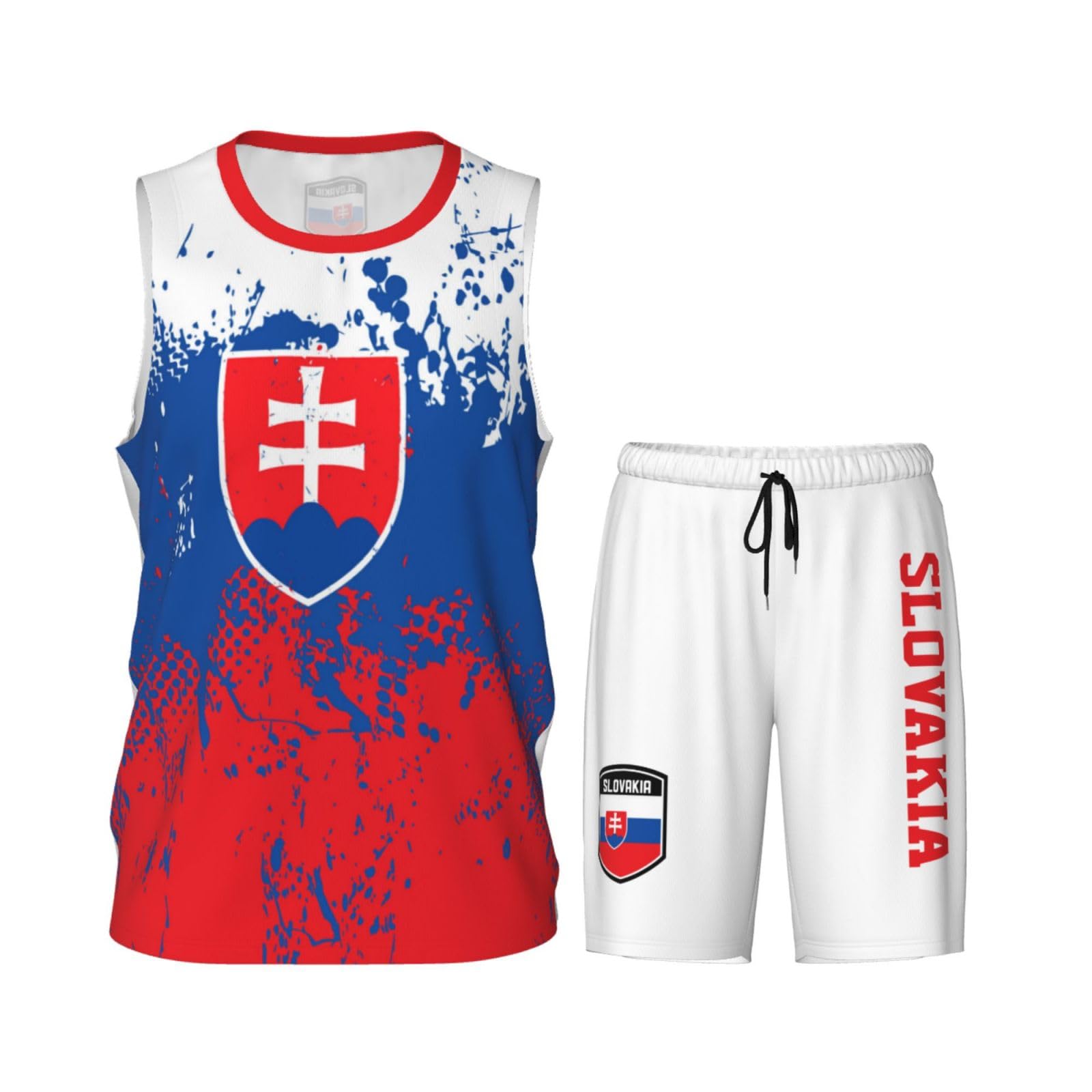 Slovakia Flag Grain (3) Basketball Jersey Uniform Suit For Men Adults Training Athletic Set