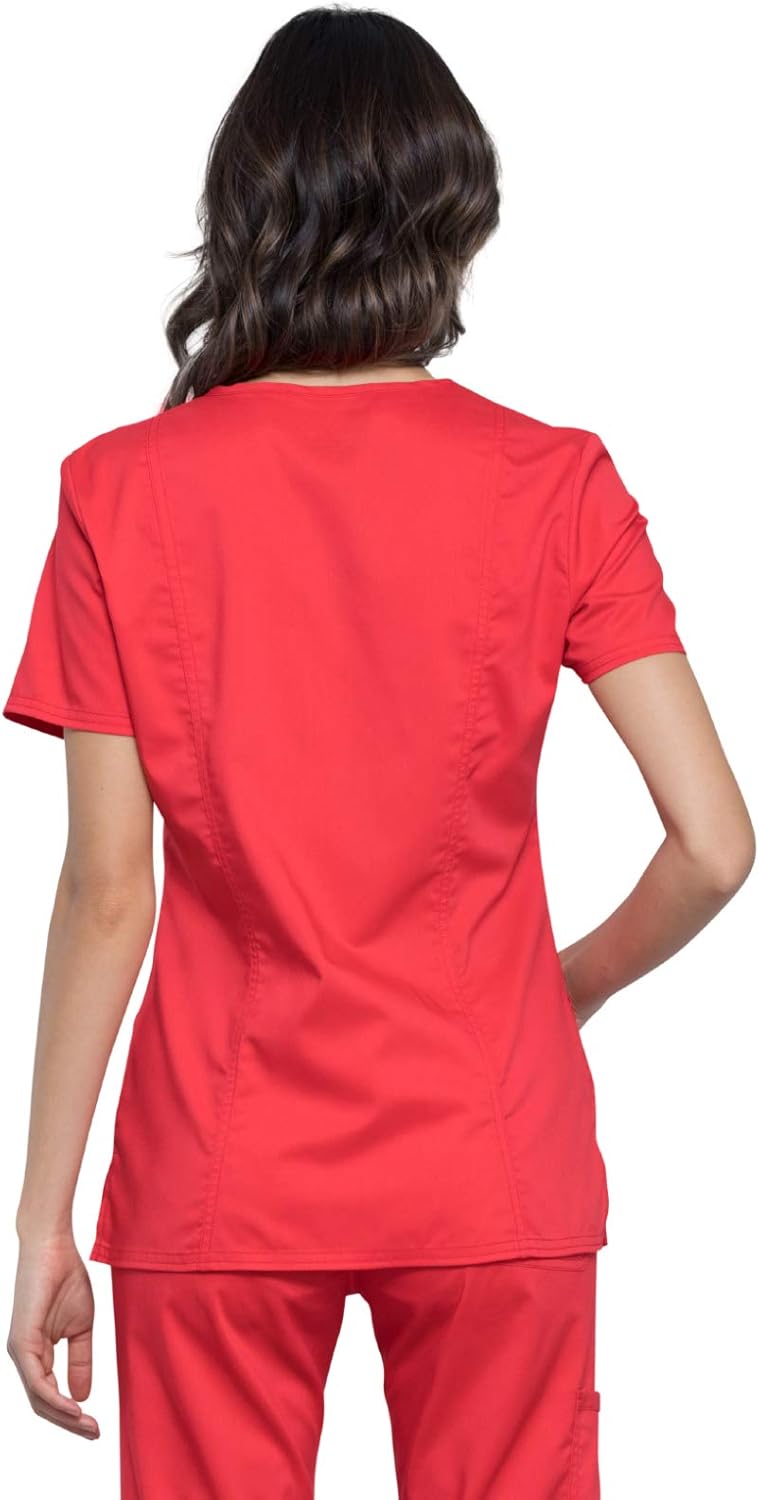 Cherokee Workwear Revolution Women's WW610 Mock Wrap Top-Hot Tomato -X-Small