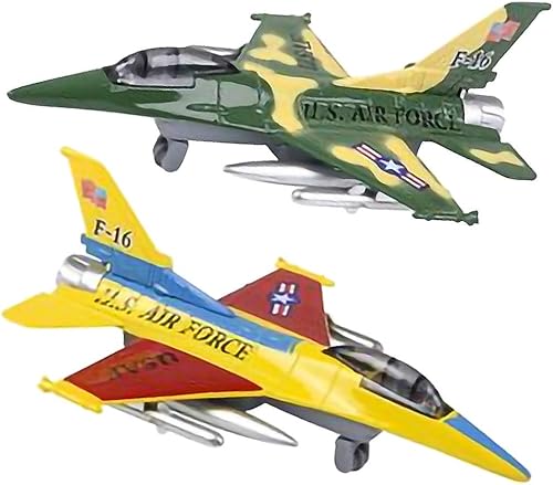 Miniatura 8 de ArtCreativity Diecast F-16 Jets con mecanismo de retroceso juego de 2 juguetes de combate de avión de metal fundido a presión para niños