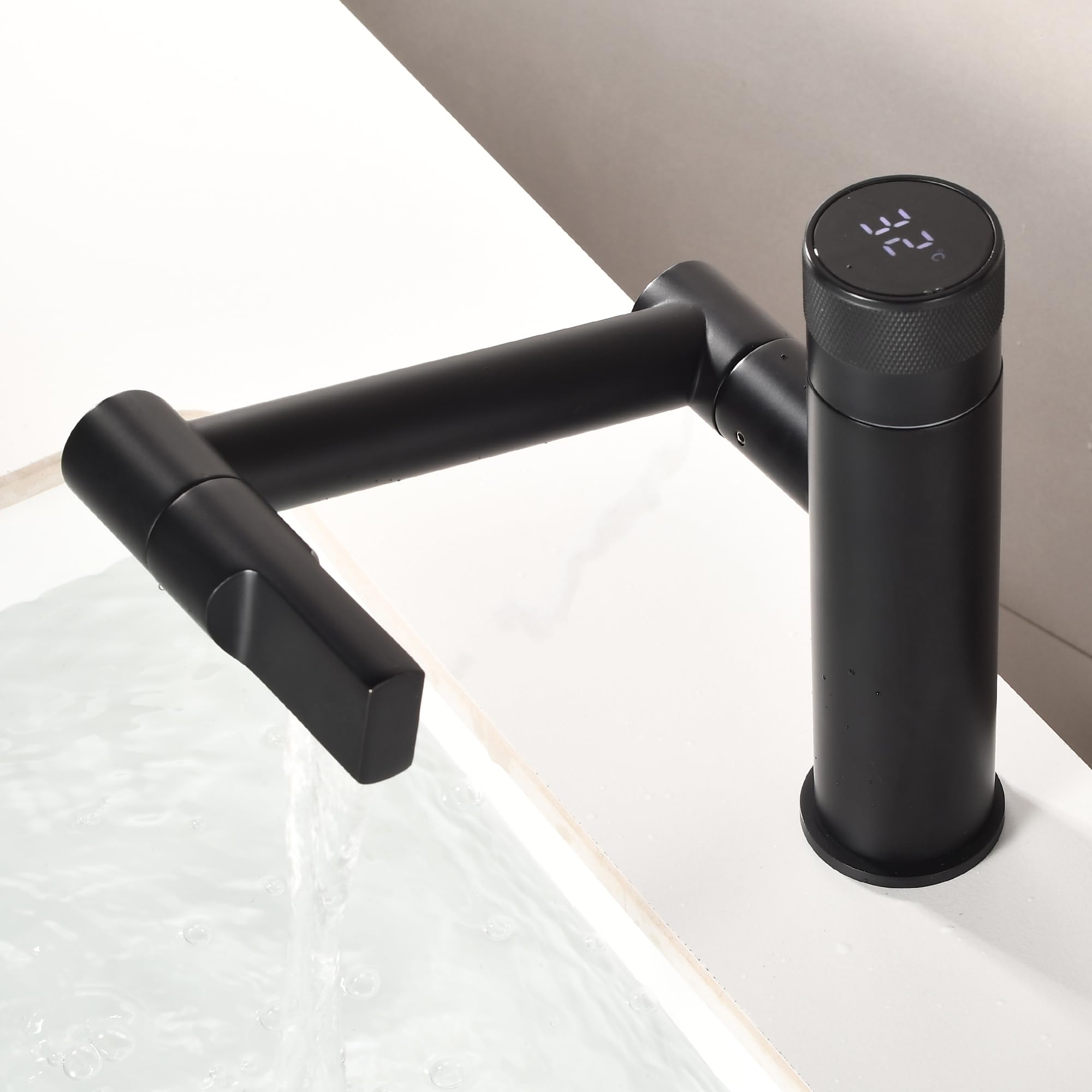 ECHLILED Digital Temperature Display 720 Degree Swivel Faucet for Bathroom Sink, Single Handle Kitchen Faucet, 1 Hole Lavatory Basin Sink Vanity Faucet (Matte Black)