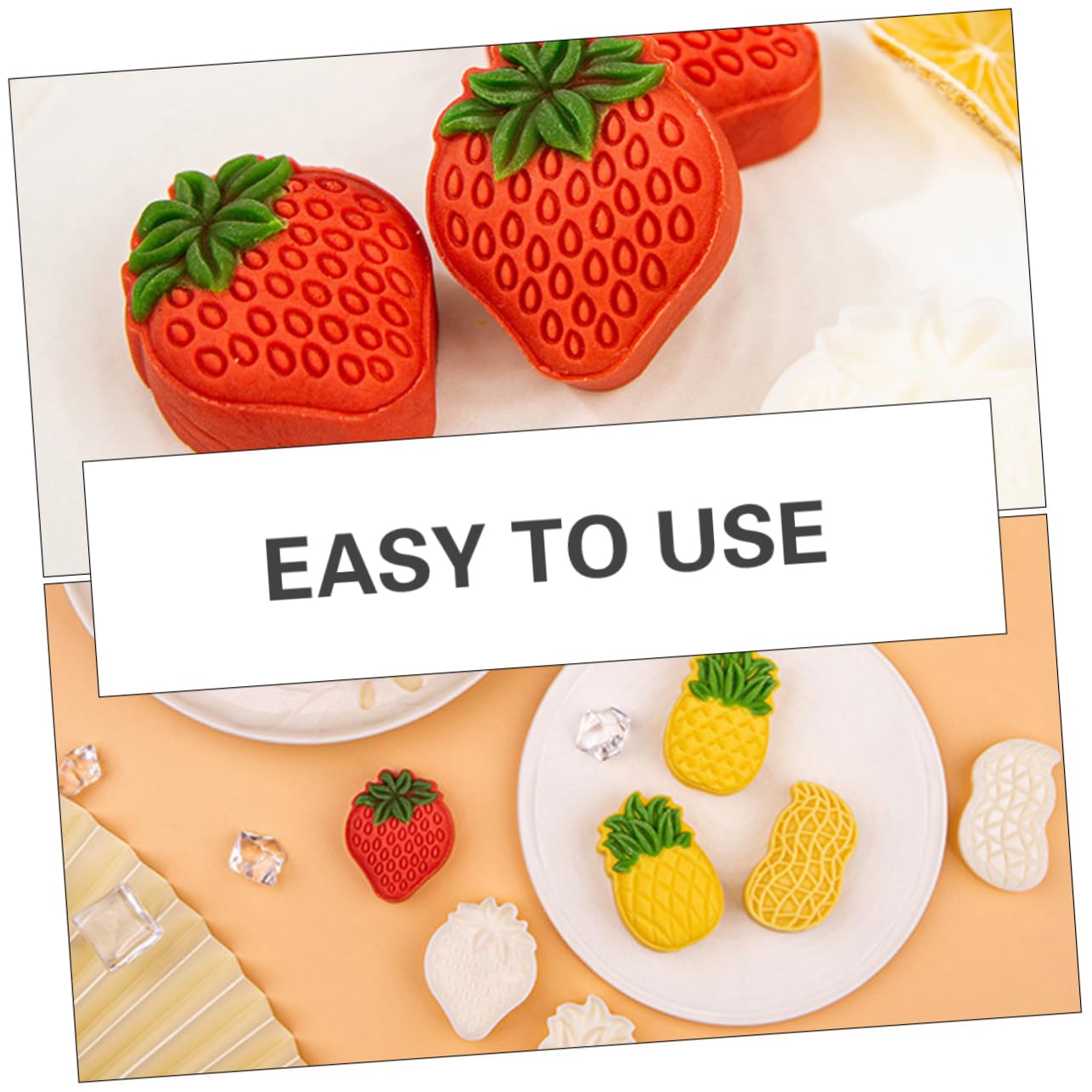 BRIGHTFUFU Strawberry Cookie Cutter Cake Biscuit Hand Press Biscuit Molder Food Grade Abs Easy to Clean