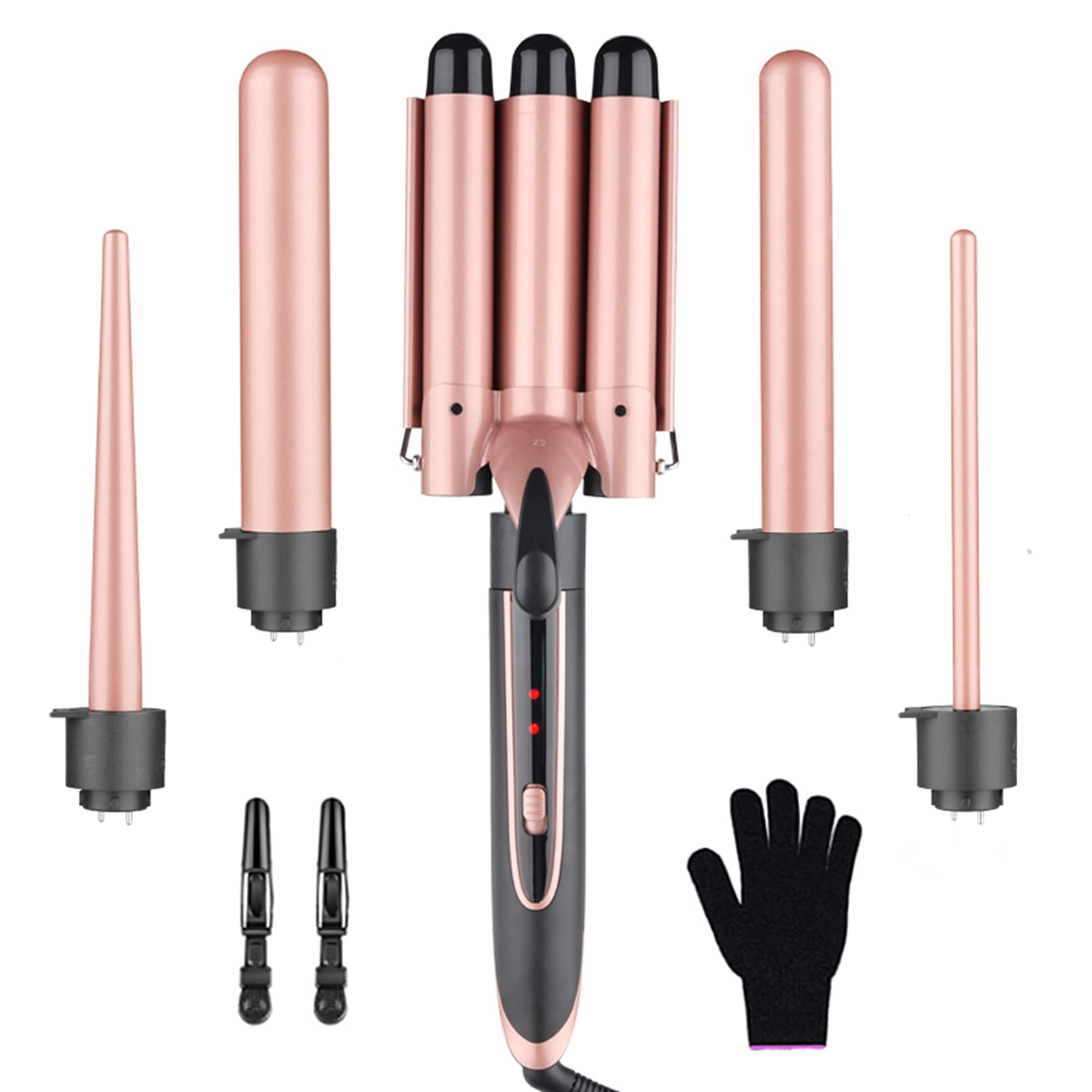 Curling Iron Set 5 in 1 PTC Ceramic 360-Degree Revolving Design with LED Light 2 Heating Modes for All Hair Types Styling