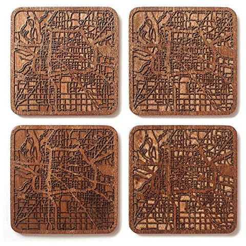 Handmade Sapele Wooden City Map Coasters Cover