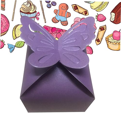 Miniatura 5 de LALAFINA Cajas de regalo 10pcs caja de accesorios de boda de papel mariposa púrpura estilo europeo cajas de regalo de boda
