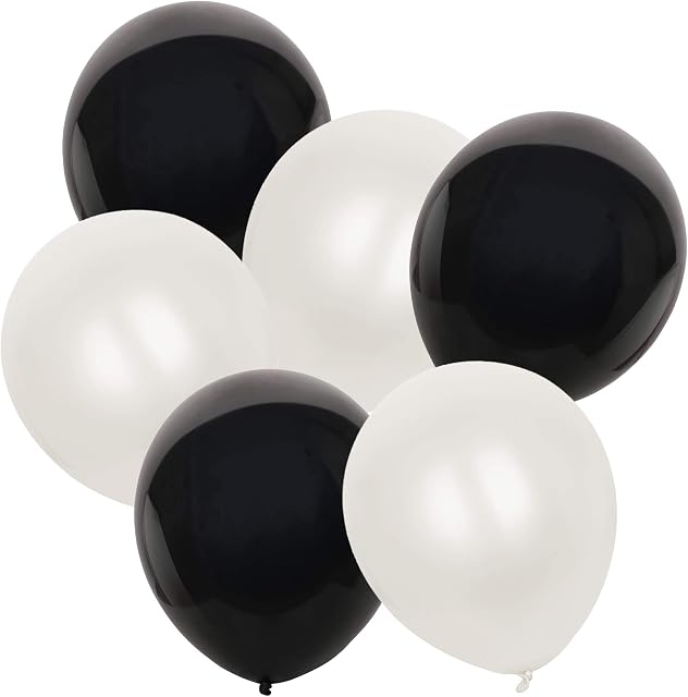 TRIXES 50 Pack of Black & White Latex Balloons  Metallic Effect  Decorations for a Wedding, Birthday Party, Baby Shower, Gender Reveal - Fill with Air / Helium  Create Balloon Arch - Add Confetti