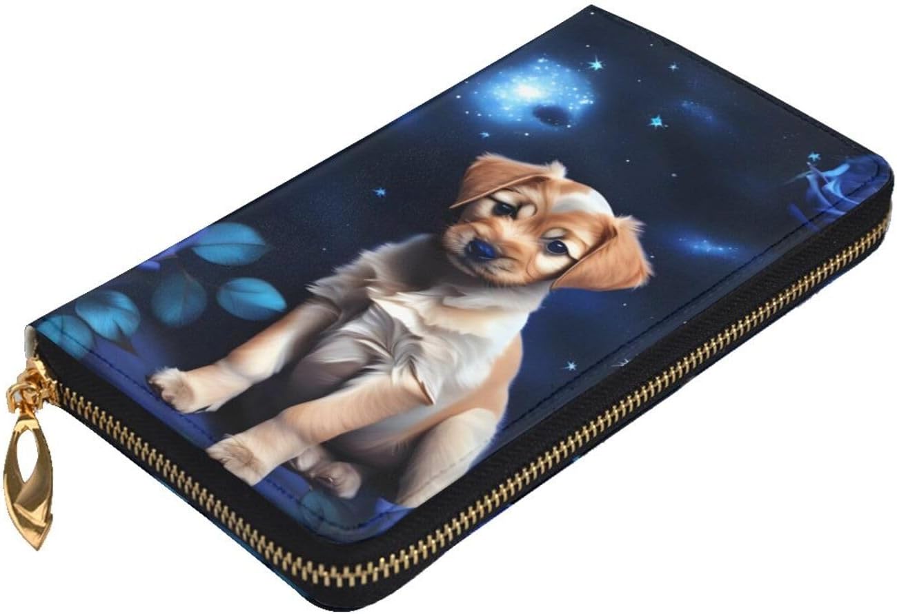 Puppy Blue Rose Women's wallet, clutch wallet, with zipper, large capacity.