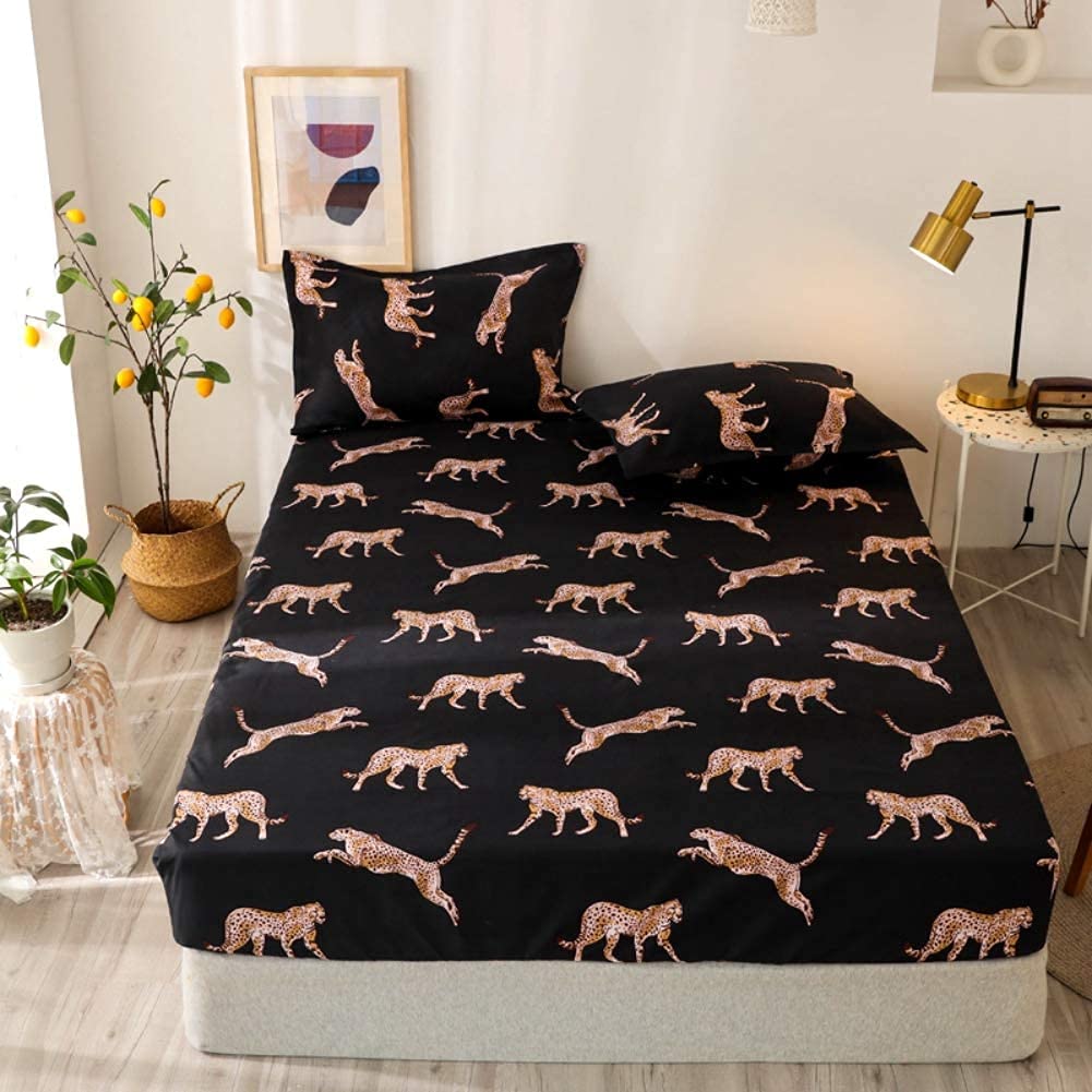 Loussiesd Leopard Fitted Sheet Girls Luxury Wild Animal Style Bedding Set Single Size Women Cheetah Print Bed Sheet Set For Kids Teens Black Brown Nature Wildlife Bed Cover With 2 Pillow Case