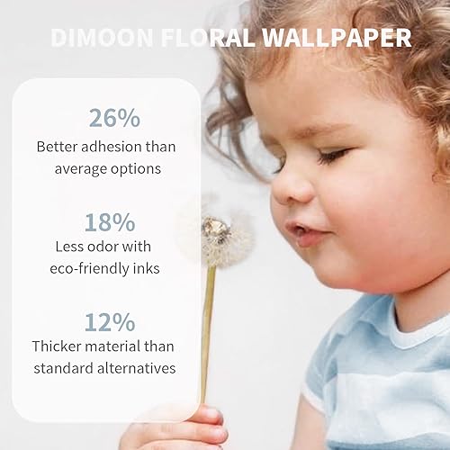 Miniatura 9 de Dimoon Papel tapiz floral de 236 x 16.1 pulgadas, papel de contacto con hojas verdes, flores rosadas, grueso, impermeable, autoadhesivo, papel tapiz