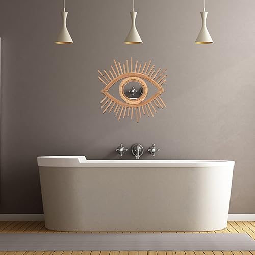Miniatura 5 de HERCHR Espejo de ratán para decoración de pared, espejos de ratán para pared, espejo bohemio para colgar en la pared, decoración de vidrio colgante