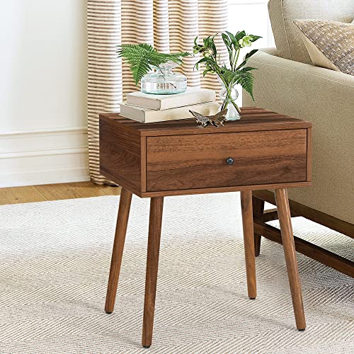 Mazefur Hidden Compartment Nightstands Set Of 2, Concealment Furniture Mid Century Bed Side Table With Drawer, Hidden Storage End Table For Bedroom Living Room, Walnut Color thumb #7