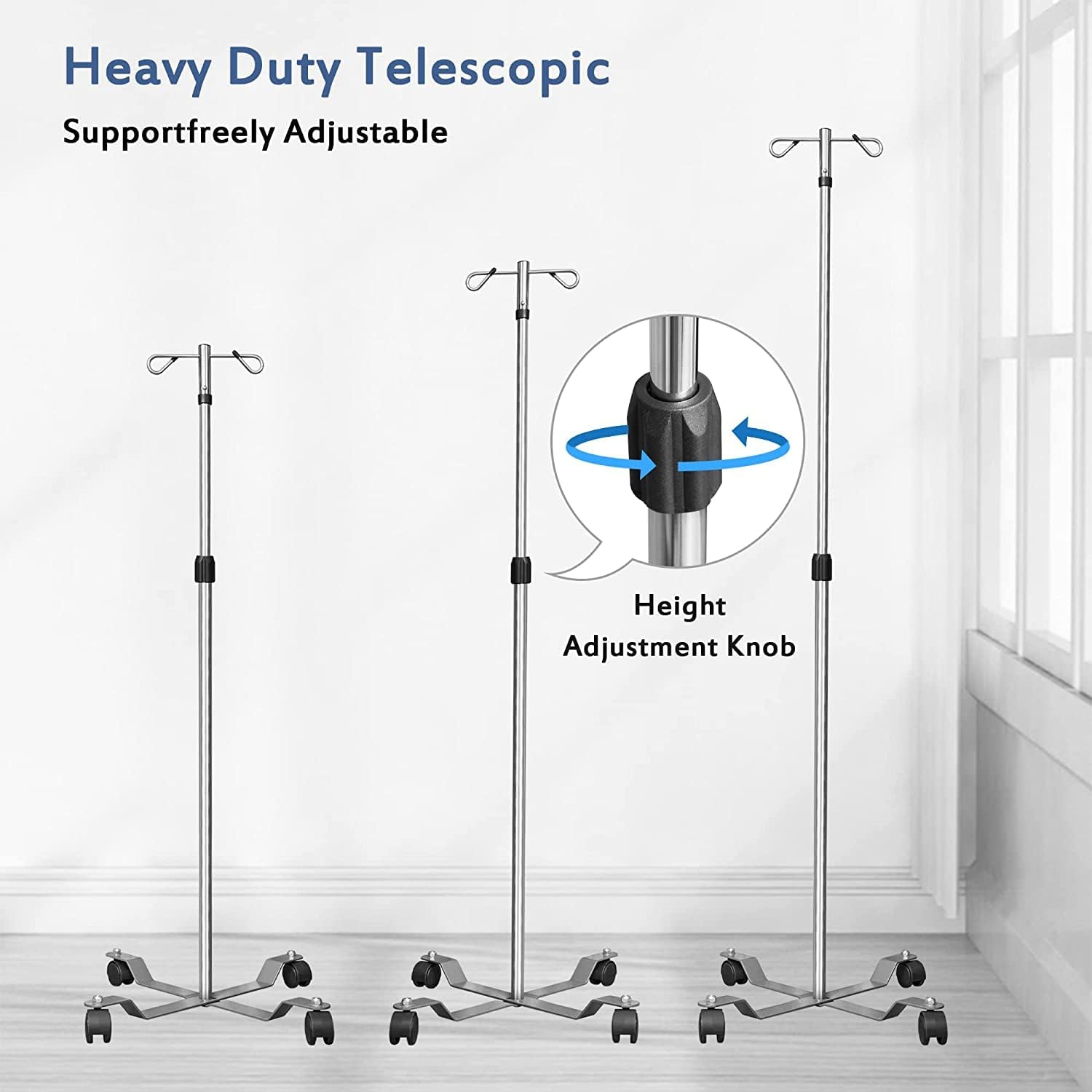 ZGRM IV Pole with Wheels Portable IV Stand Pole with 2 Hook & 4 Caster 47" to 85" Adjustable Height Pole, Steel Base 0530 : Industrial & Scientific