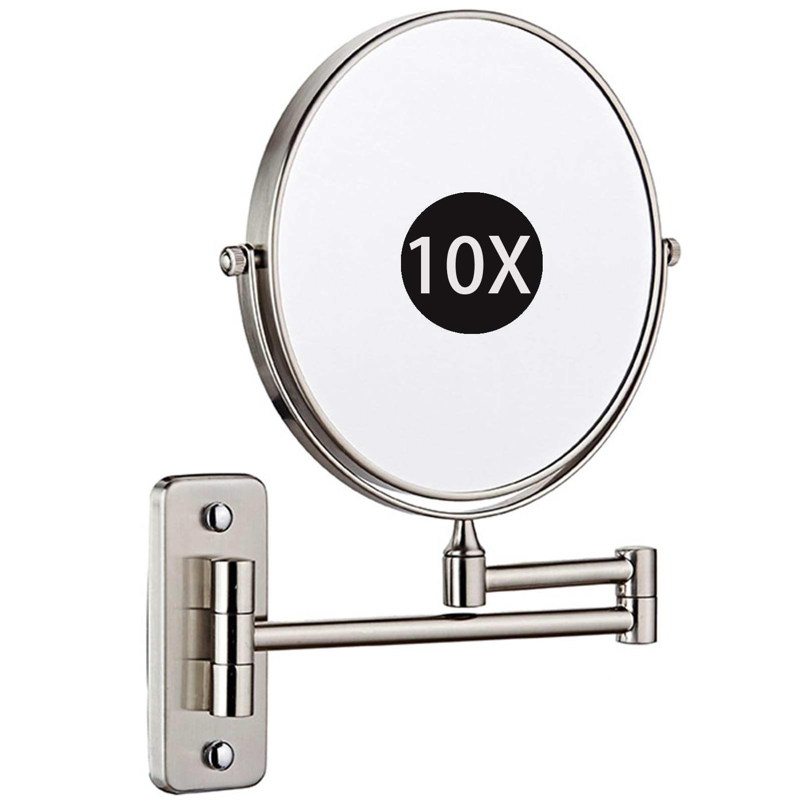 SXFSDOU 8" Wall Mounted Makeup Mirror with Magnification, Double Sided Magnifying Mirror, Extendable Bathroom Shaving Cosmetic Vanity Mirror,Brushed Nickel,10X