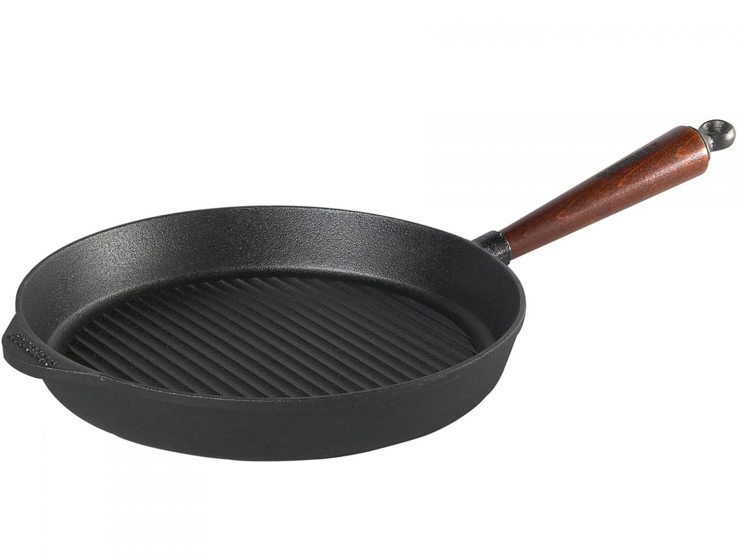 Skeppshult patelnia z drewnianym uchwytem, patelnia do smażenia/do serwowania/grillowania/wok żeliwo + ściereczka z mikrofibry Prymo kolor patelnia do grillowania okrągła, rozmiar 28 cm