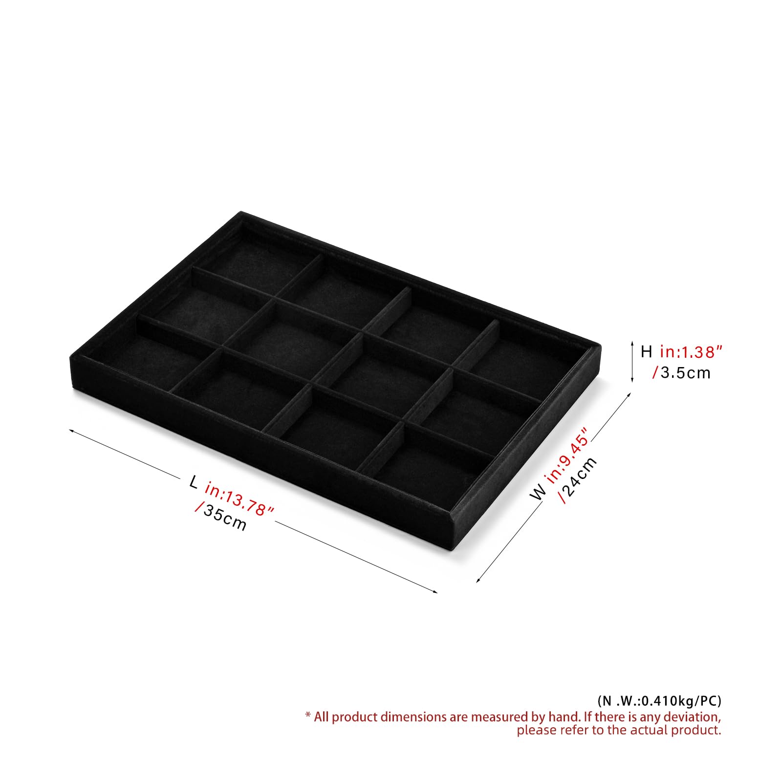 Oirlv Noir Velours 12 Grilles Plateau à Bijoux,Rangement De Bijoux Tiroir Plateau Organisateur De Bijoux Bagues Boucles D'oreilles Bracelets Organiz