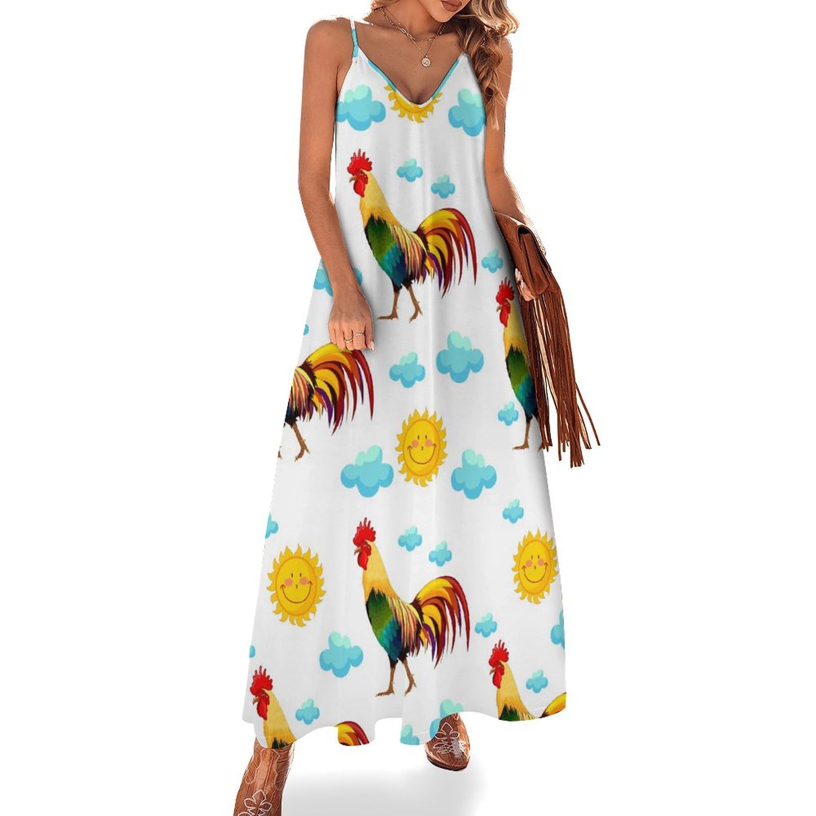 Robe Longue d'Été Col V Coupe Maxi Décontractée sans Manches - 7