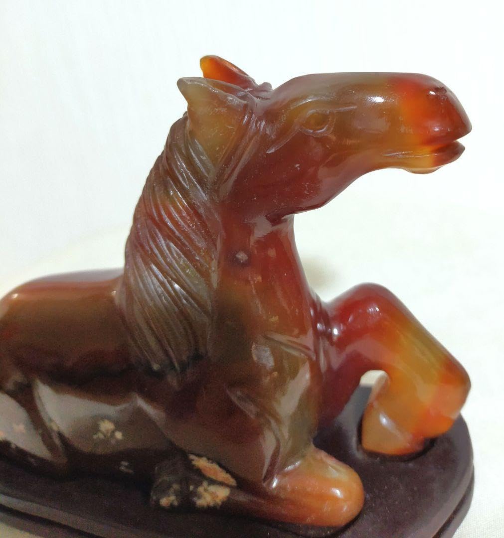 石 瑪瑙 彫刻馬 干支馬 木製台座付き 2025年最新】Yahoo!オークション