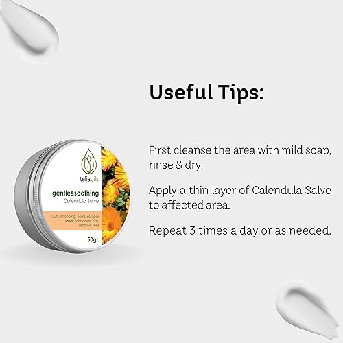 Miniatura 9 de Teliaoils Crema de caléndula (caléndula) para piel de bebé y uso facial. Crema de hierbas calmante para erupciones, piel irritada, piel seca y piel
