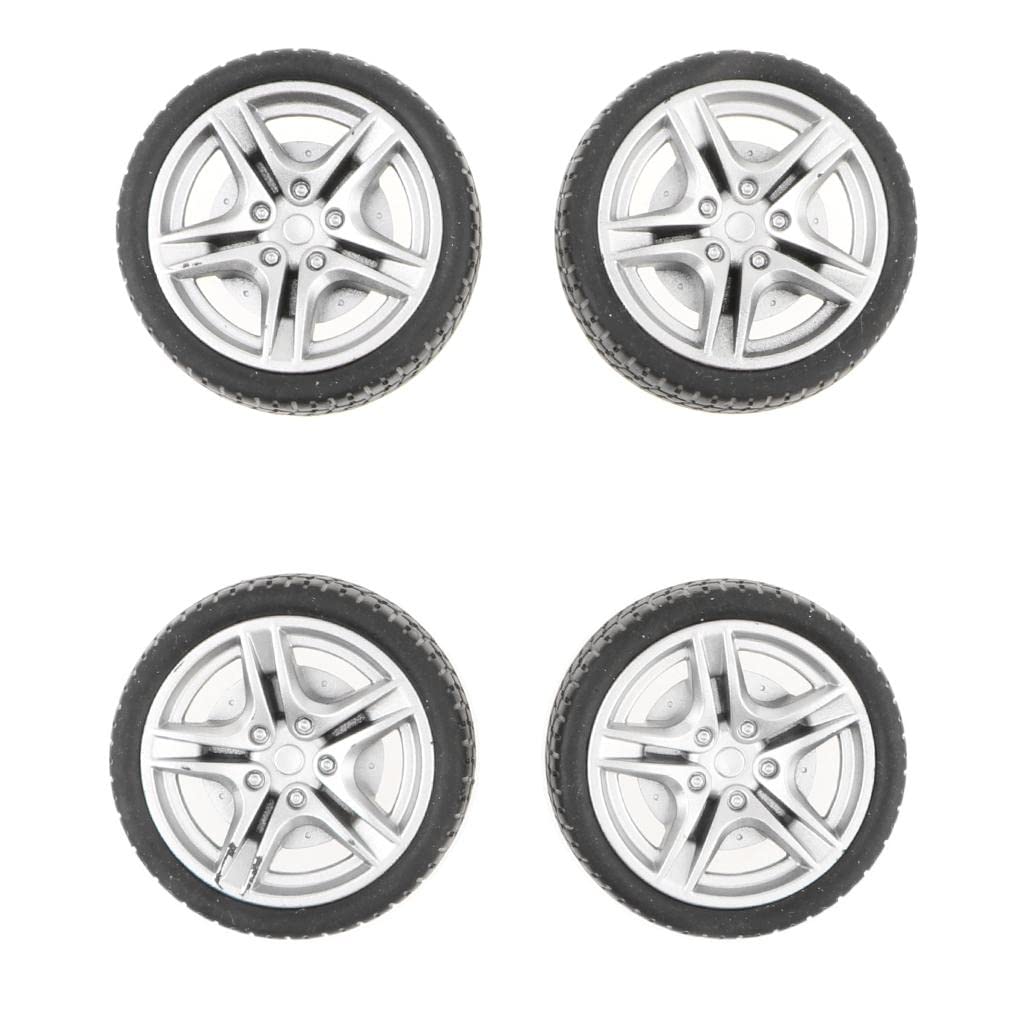 4pcs 1: 10 Drift Car Racing Car 5 Spoke Black Wheel Rims & Rubber Tires 48mm Diecast Playset Accessories-image-21