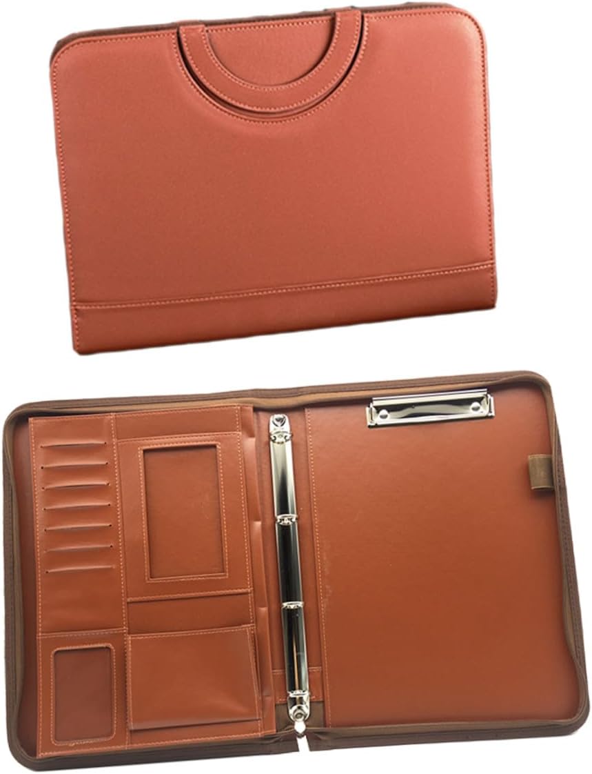 Professional Business Portfolio A4 Size Pu Leather Zipper Bag Calculator Pen Slots Office Folder