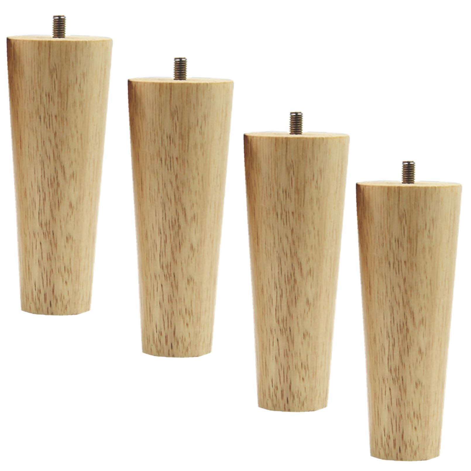Gambe per mobili in Legno massello, Set di 4, Piedini per Divano Dritti in Legno di Gomma con Asta filettata M8, Gamba di Ricambio per tavolino da caffè in Legno, Colore Legno, 8 cm, dritte