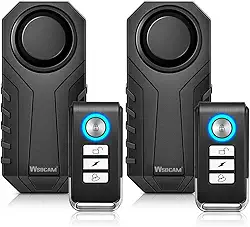 WSDCAM Alarme de bicicleta com controle remoto, pacote com 2, 113 dB sem fio, antirroubo, vibração, sistema de alarme de segurança para veículos (preto)