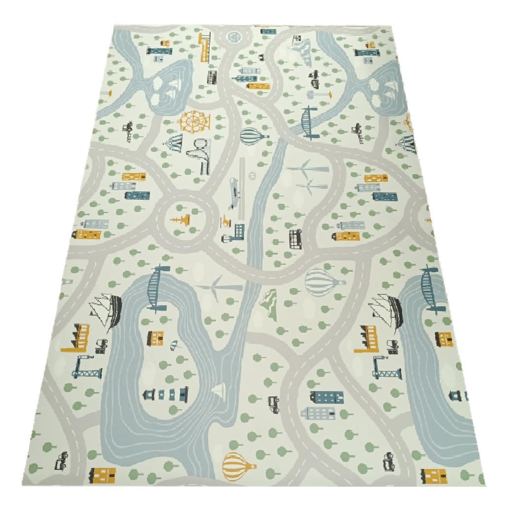 Alfombra de Vinilo Infantil Villa – Pie de Cama Larga y fácil de Limpiar. (50x200 cm)
