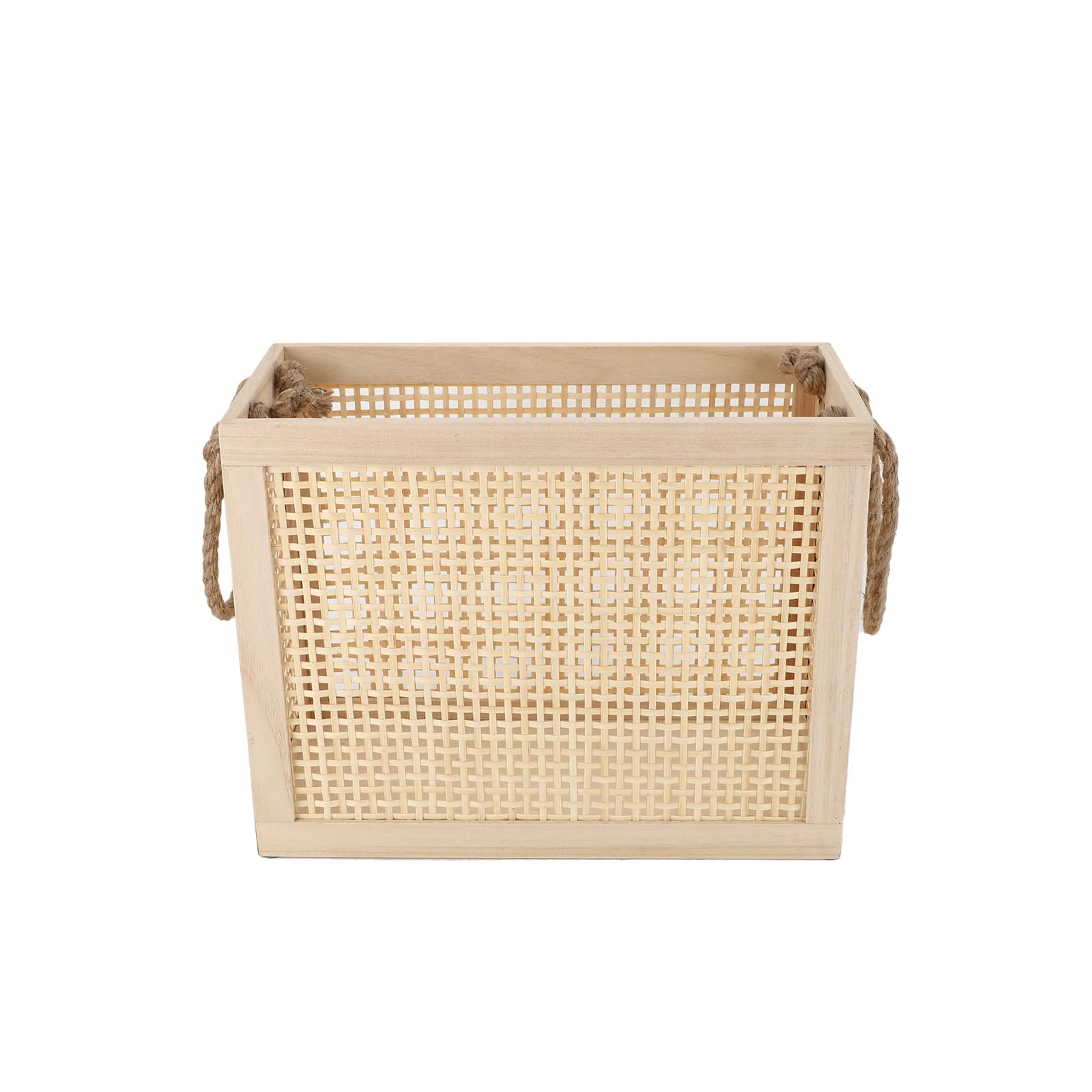 Cesta de almacenamiento de madera con asas de cuerda de yute, cesta de escalera, cesta de revista, cestas grandes de mimbre para almacenamiento, organización del hogar, lavandería (original) 2