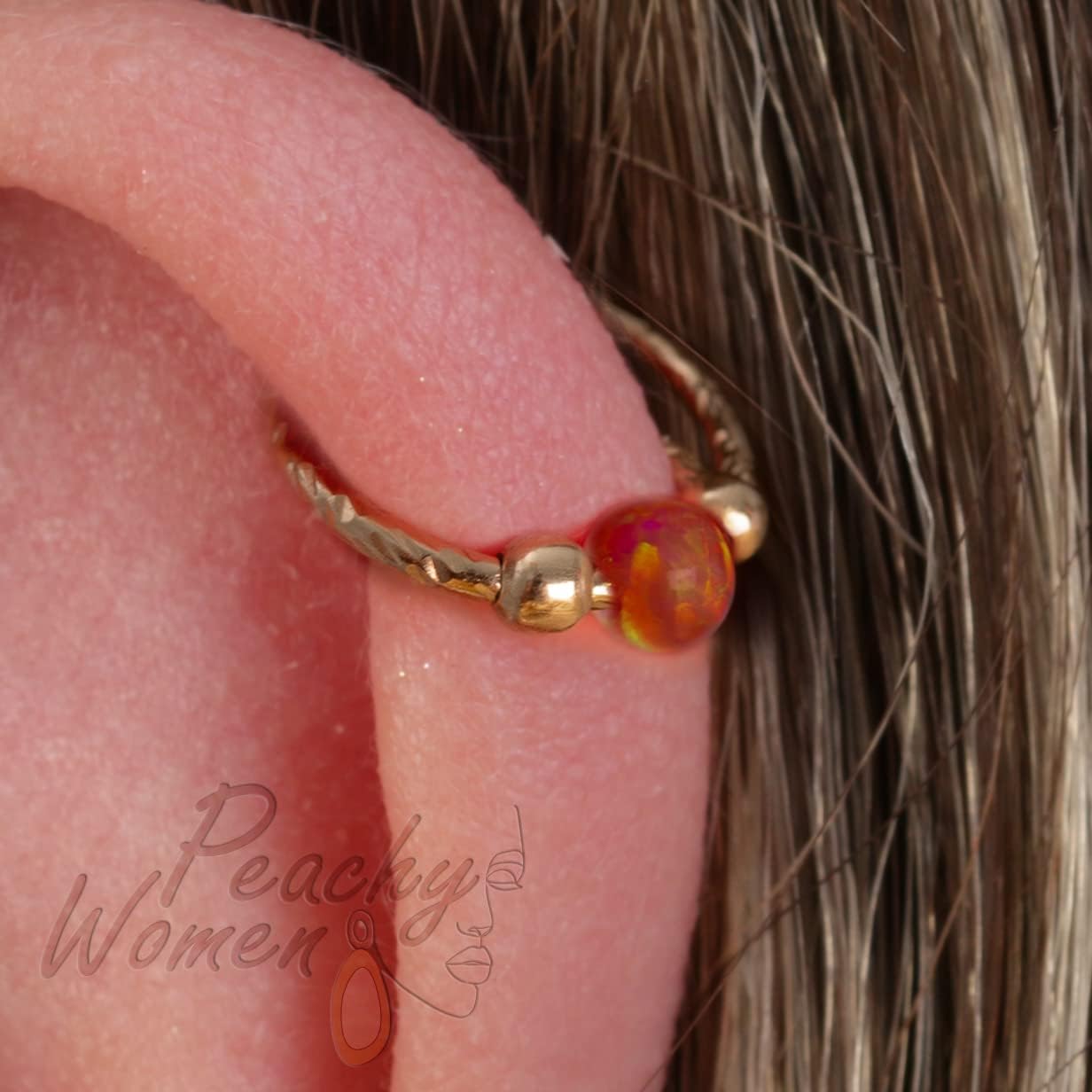 Hammered Gold Helix Rings 20G + Opals + Plain - Image 2