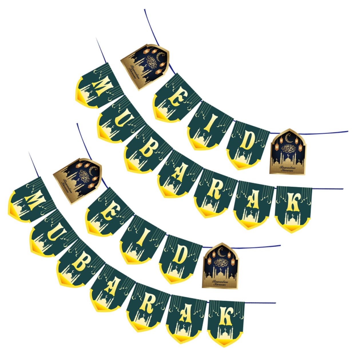 ERINGOGO 2 Sets Eid Mubarak Banner Festival Hanging Flag Party Supplies Front Door Wreaths Flower Wreaths for Front Door Paper Mubarak Bunner Ramadan Mubarak Banner Home Decors Banner Rural