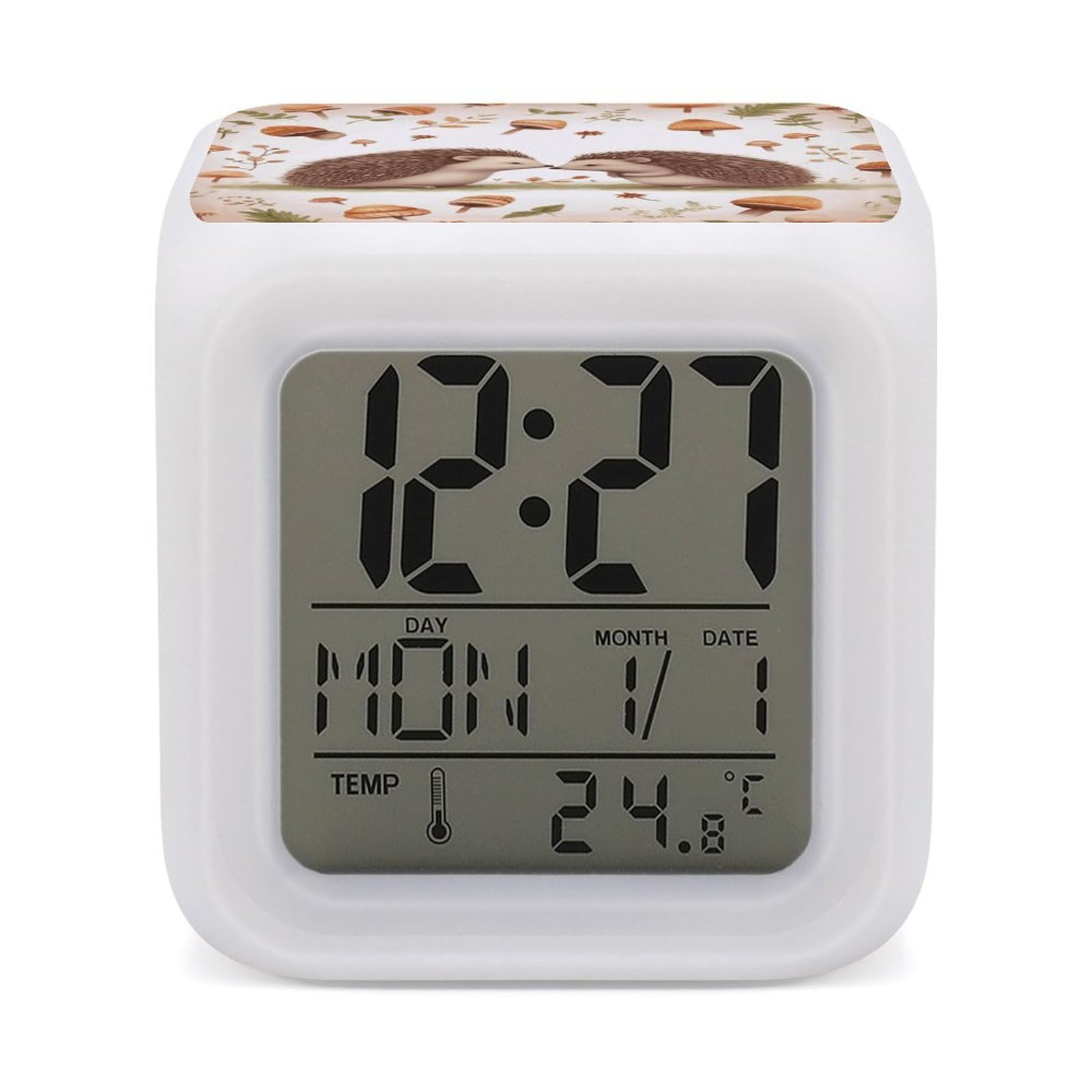 VstaDank Nature Lovely Hedgehog Lovers Alarm Clocks with 7 Color Changing Night Light Exquisite Bedroom Digital Clocks with LED Temperature Display Desk Clock Ok to Wake Clocks for Heavy Sleeper