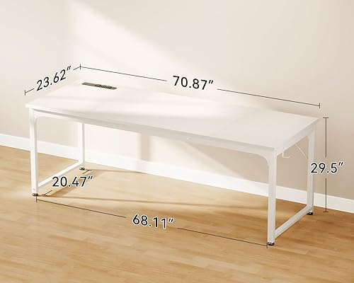 Miniatura 3 de Coleshome Escritorio para computadora de 71 pulgadas con puertos USB, escritorio de oficina grande, escritorio de estudio largo para estudiantes