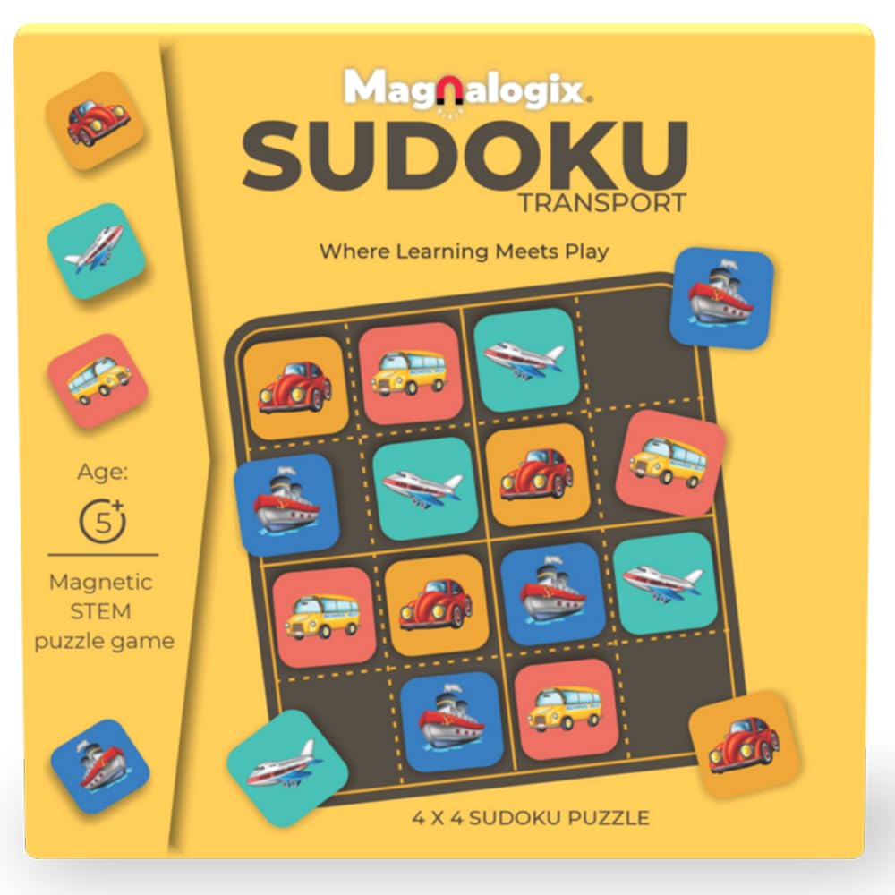 Magnetic Sudoku Puzzle for Kids 5-7 Years - Travel Games for Kids Ages 4-8 - Educational Brain Teaser Puzzle - Transport Picture Logic Toy - Birthday Gift for Boys & Girls 5+