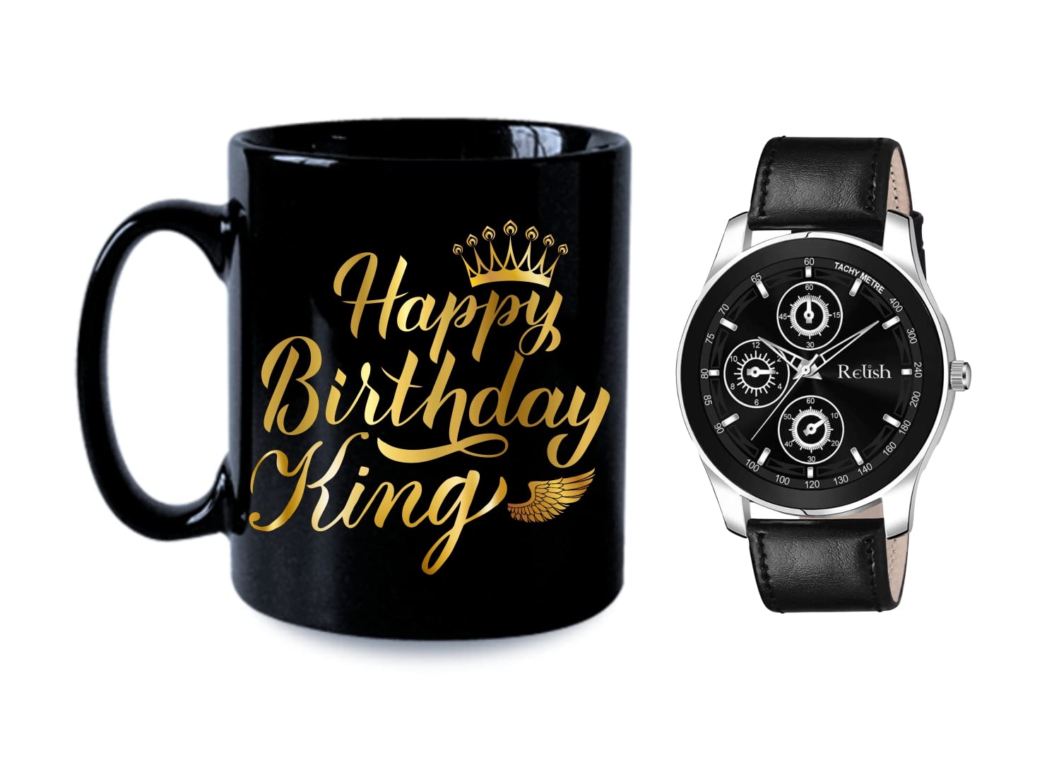 Relish Birthday Gift for Boys| Black Analog Watch, Happy Birthday King Printed Black Coffee Mug (B0C3B8Y1SK) Amazon Price History, Amazon Price Tracker