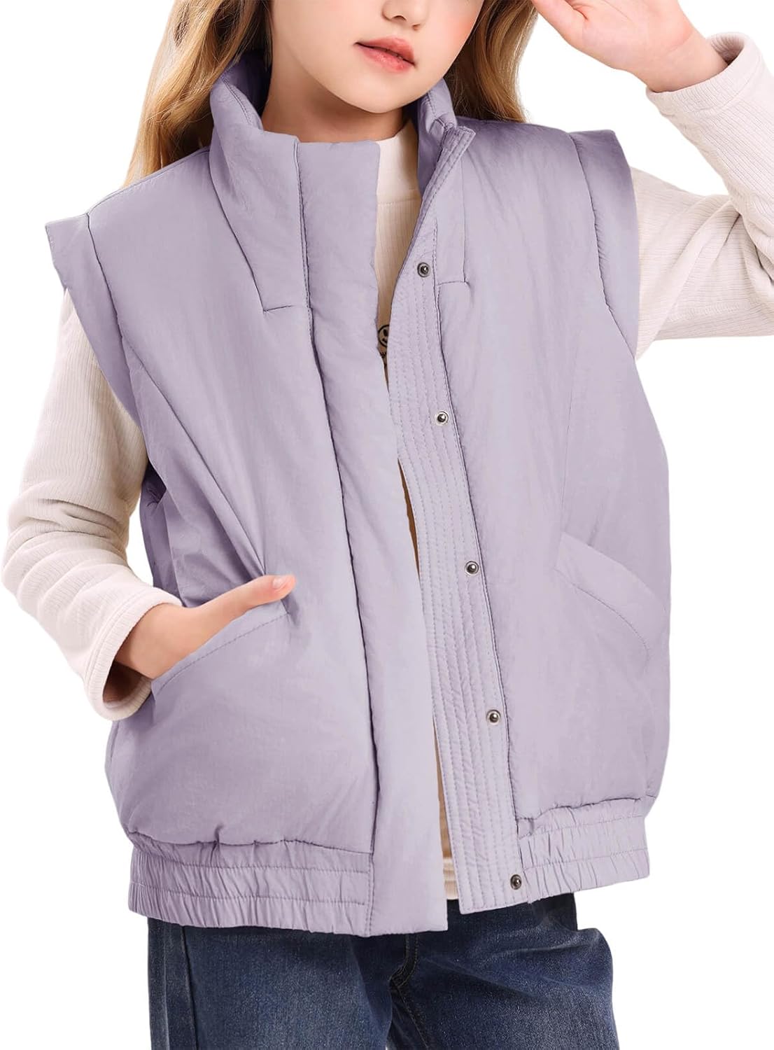 Girls' Winter Puffer Vest Cute Sleeveless Button Outerwear Coats Water Resistant Warm Quilted Jacket 5-14Y