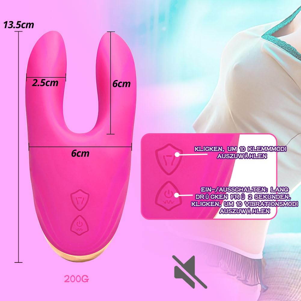 Vibratore in Silicone per Capezzoli, Vibrazione dei Capezzoli per Donne, Pinze per Capezzoli Erotiche SM Fetish, Pinze per Capezzoli con 10 Modalità di Vibrazione, Giocattolo Sex per Donne